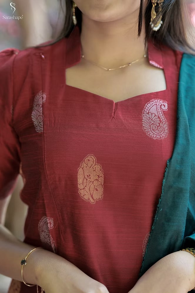 Rambai Raw Silk Feeding Salwar Set ( Top , pant & Duppata)